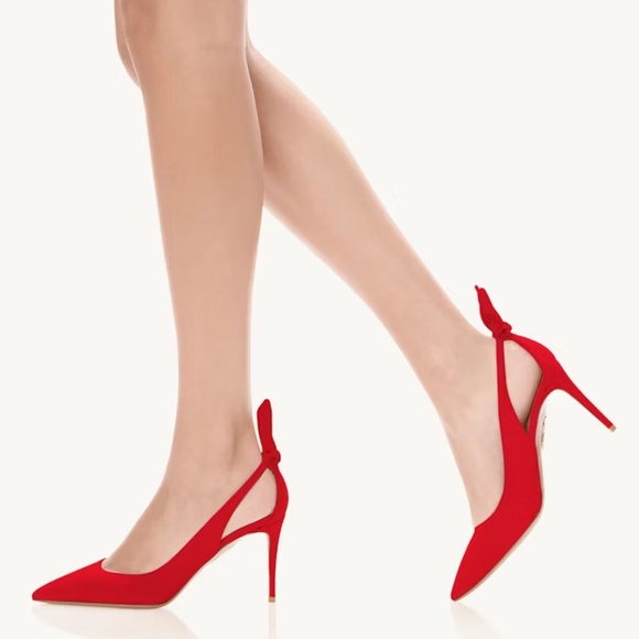 Aquazurra Bow Tie Red Suede Pumps - Size 37